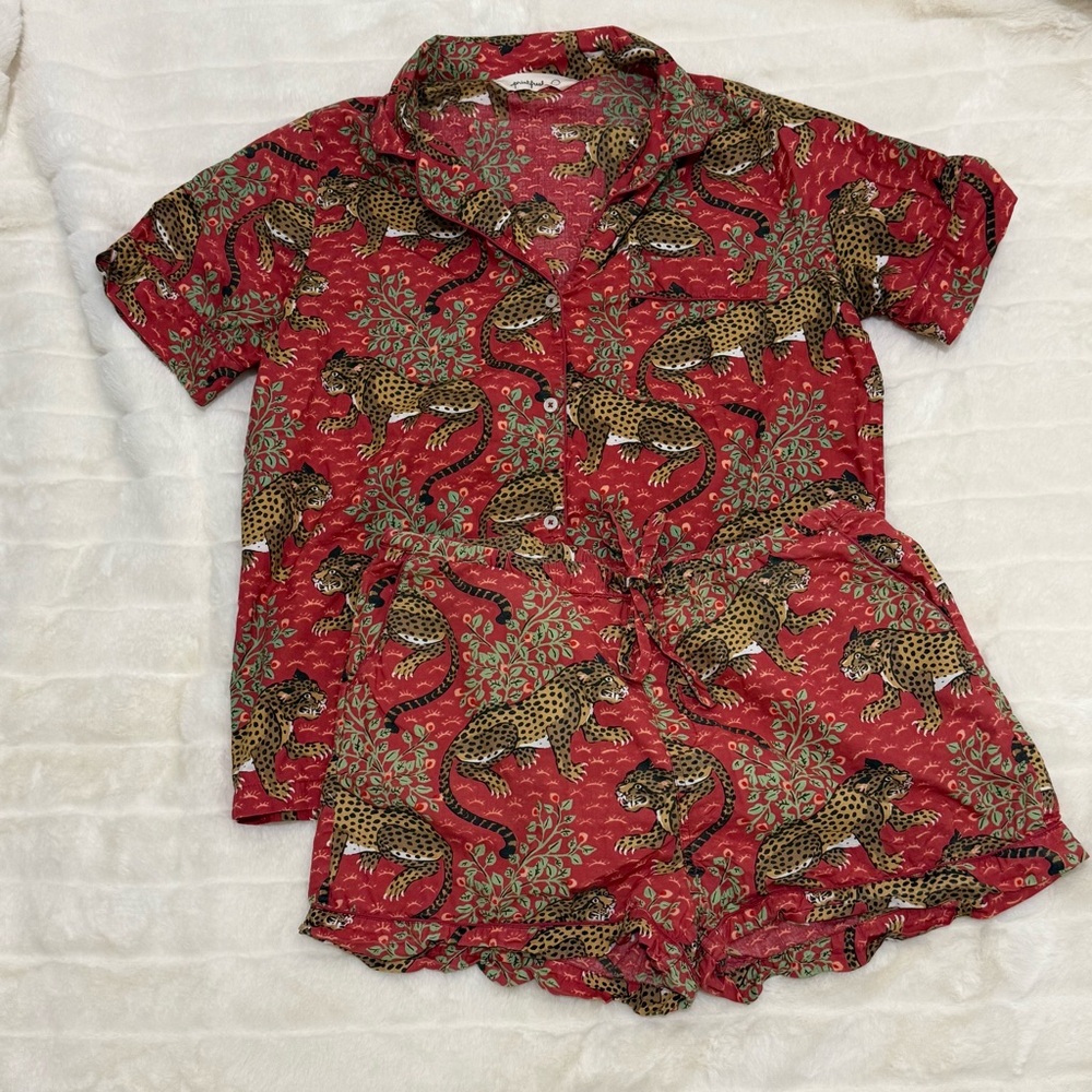 Printfresh Coral and Olive Leopard Pajama Set